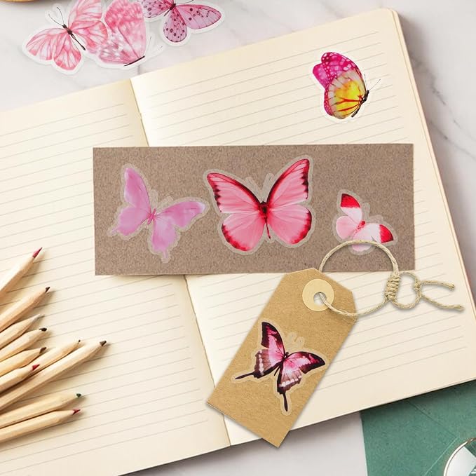 Imeepa 40Pcs Pink Butterfly Stickers Transparent Scrapbooking Stickers | PET - Image 6