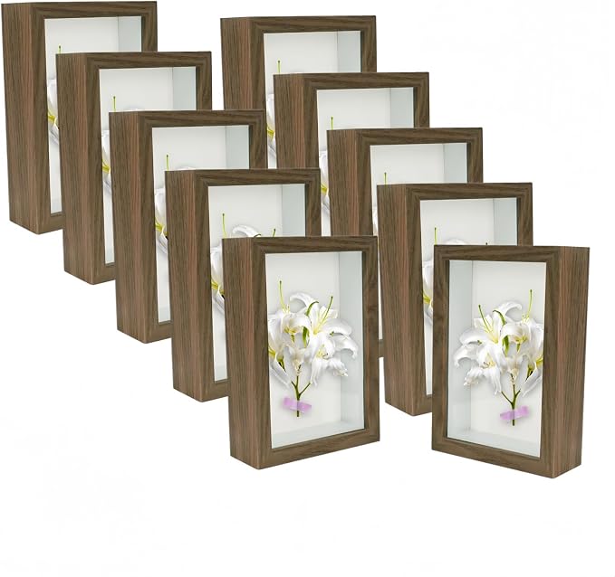 10 Pack 4x6 Shadow Box Frame，HD Glass Wooden Brown Hollow Photo Frame, Seashell by CROISSANT