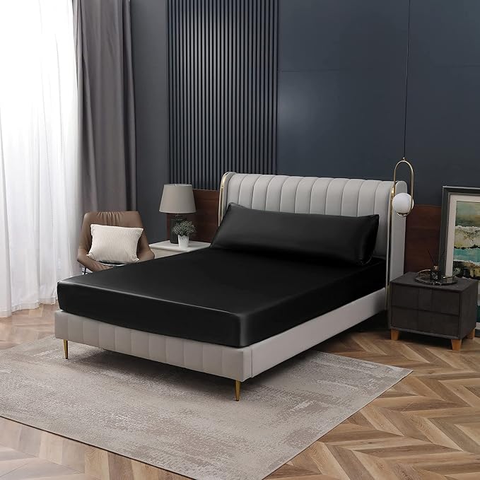 Homiest Black Satin Fitted Twin XL Size Deep Pocket Luxury & Ultra Soft Bedding - Image 7