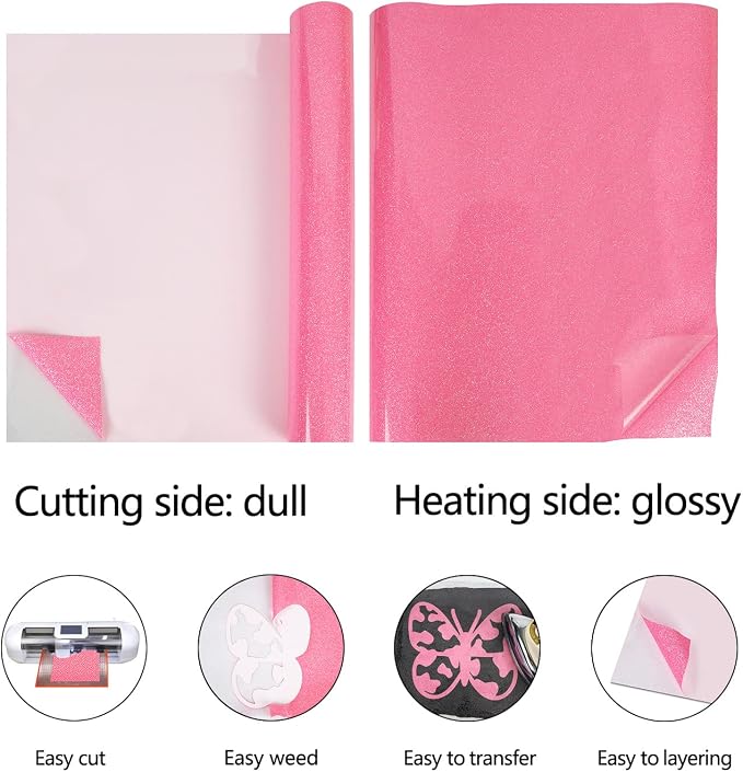 guangyintong Glow Glitter Pink Heat Transfer Vinyl HTV Rolls, HTV Vinyl - Image 5