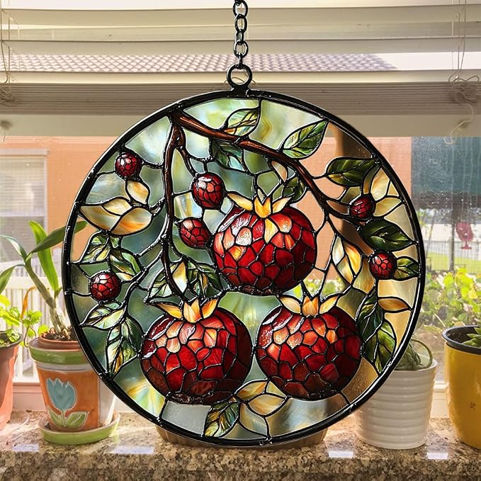 Cottage Pomegranate Acrylic Suncatcher Stained Glass Effect Window Car Hanging - Image 4