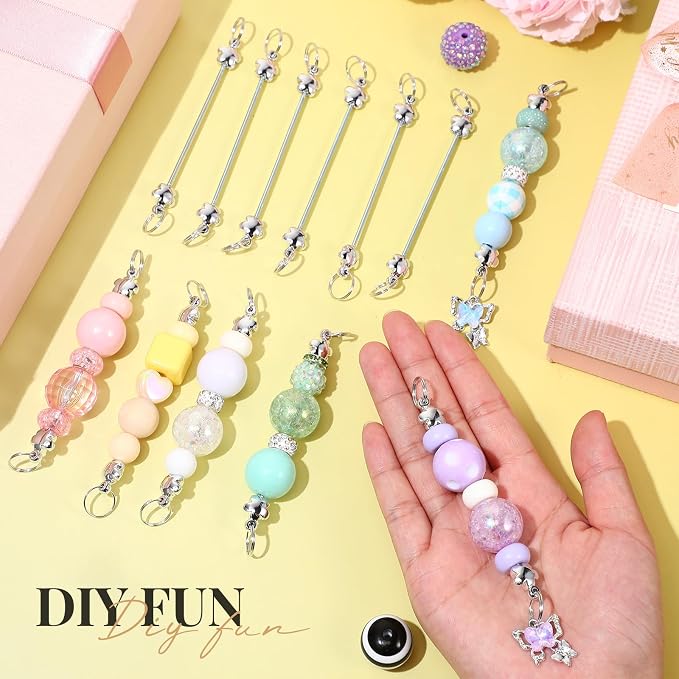 Tondiamo 24 Pcs Beadable Keychain Bars Bulk Blank DIY Metal Heart Beaded - Image 2