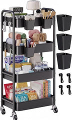 4 Tier Rolling Cart Metal with Wheels, Utility Roller Carts Organizer by Aofure