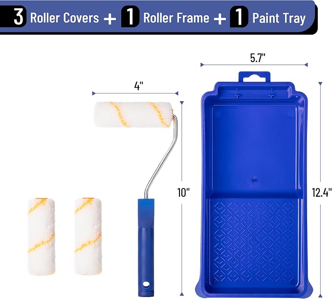 Bates- Paint Tray Set, Paint Roller Kit, 4 Inch Blue Tray & Frame, Small Paint - Image 2