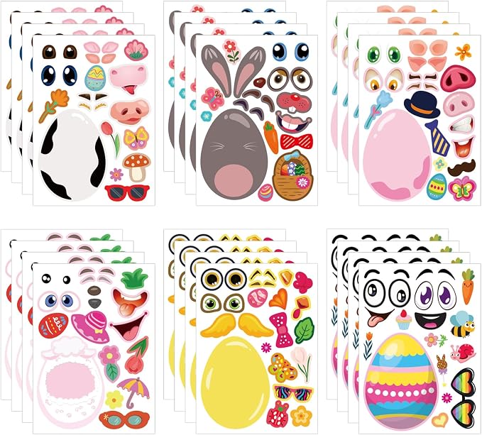 24 Sheets of Easter Stickers for Kids: 6 Unique Colorful Eggs Designs for by Cosomia