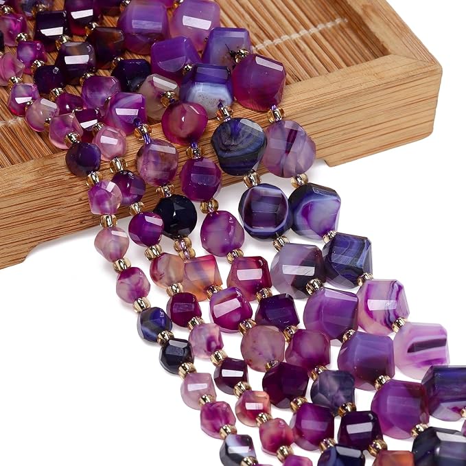 34pcs Natural Purple Striped Agate Stone Beads - Image 3
