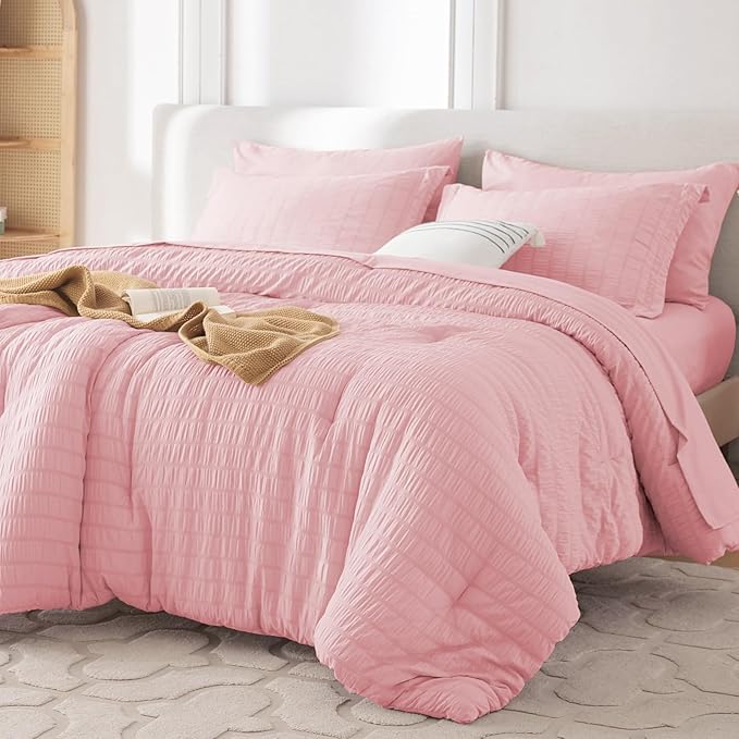 MUXHOMO 5 Pieces Twin Comforter Set, Seersucker Bed in a Bag Twin Size by MUXHOMO
