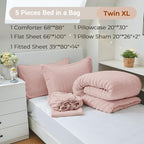 MUXHOMO 5 Pieces Twin XL Comforter Set, Seersucker Bed in a Bag Twin XL Size - Image 4