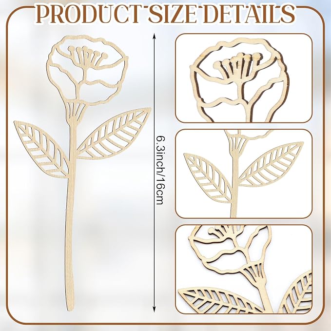 RattanView 36 Pcs Wooden Wildflower Decor Set Wood Flowers Cutout Signs - Image 2