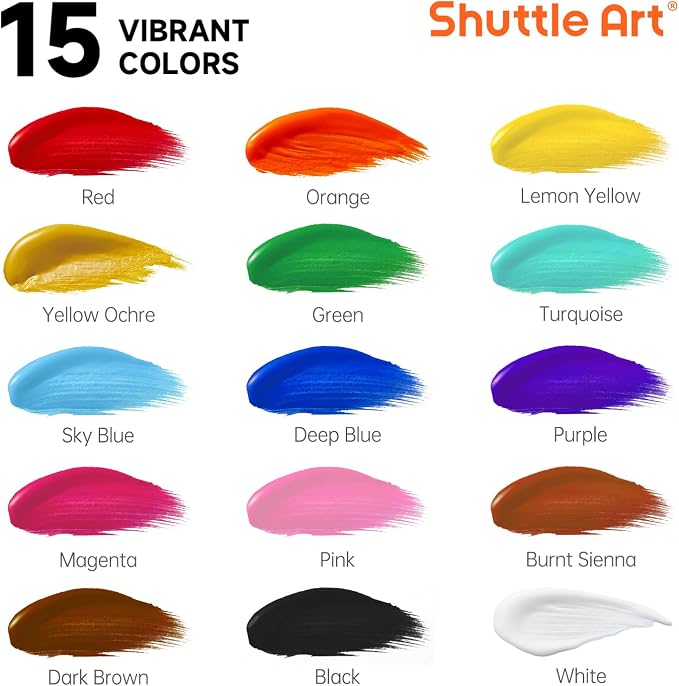 Shuttle Art Acrylic Paint, 15 Colors Acrylic Paint Large Bottle Set, 473ml/16oz - Image 3
