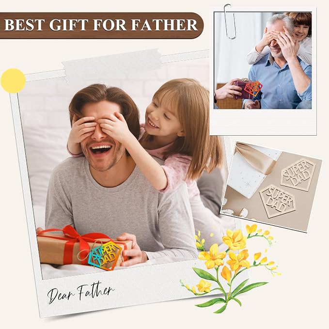 Dad 30Pcs Unfinished Wood Crafts Fathers Day DIY Cutouts Dad Birthday Present - Image 4