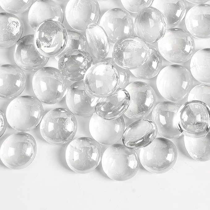 5Lb Clear Glass Pebbles, Flat Glass Marbles, Decorative Glass Gem Stones by MBKHFLL