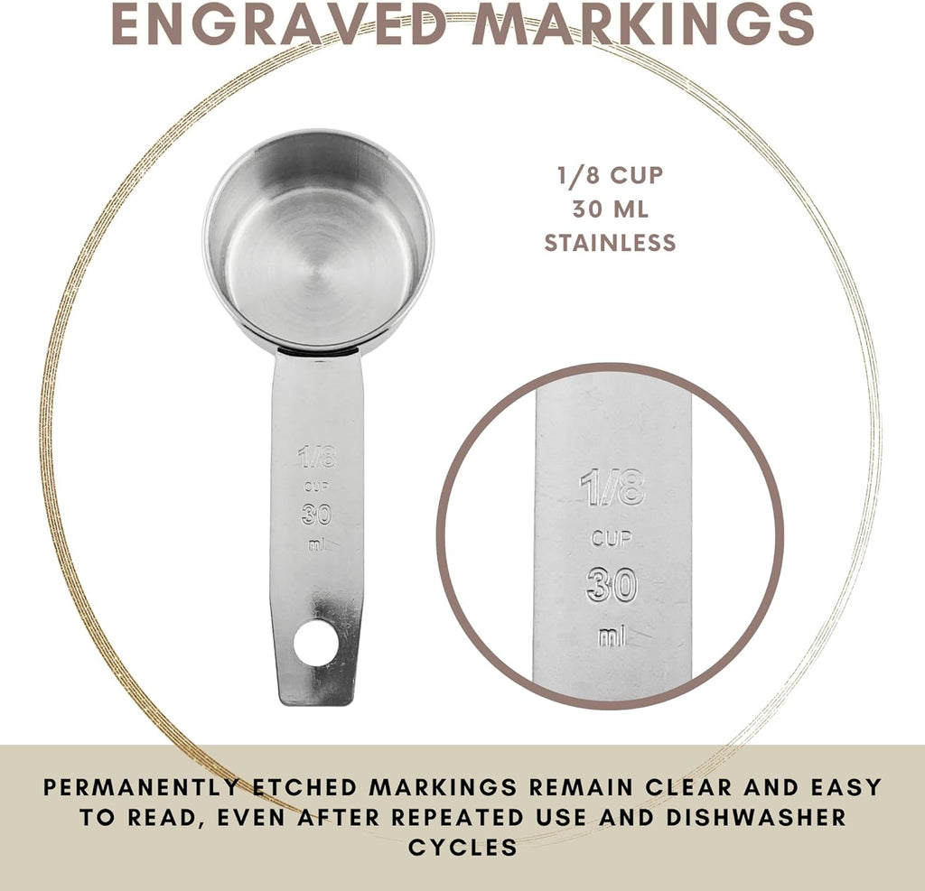 1/8 Cup Stainless Steel Measuring Cup | Sturdy Metal 30 ml | 30 cc | 1 oz | Single Cup for Wet and Dry Ingredients | Great for use as 1/8 Cup Coffee Scoop - 1 PK