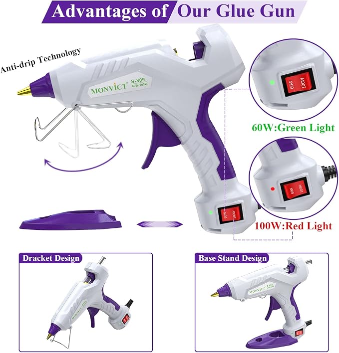 MONVICT Full Size Hot Glue Gun, Dual Temp 60/100W Base Stand | Heavy Duty Kit - Image 4