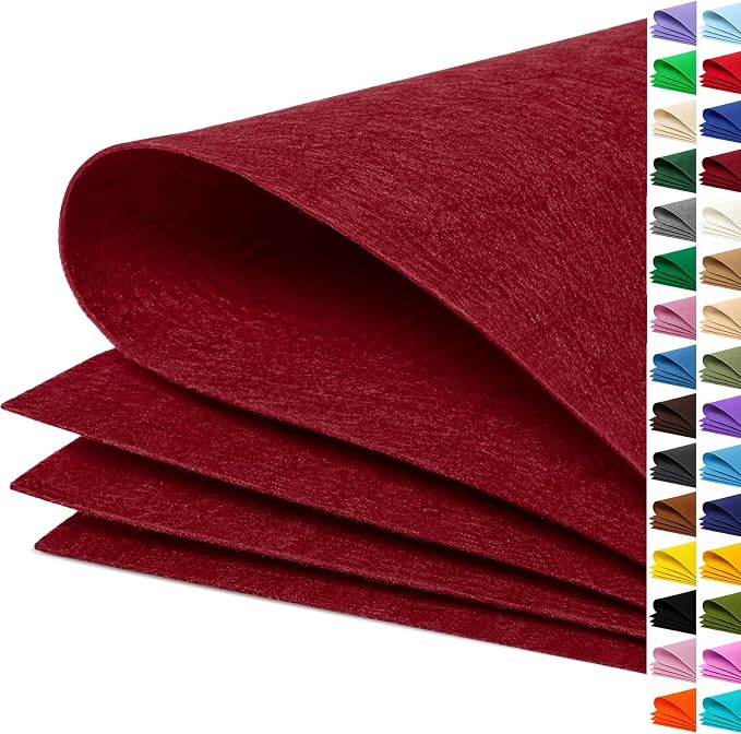 Wine Red Large Felt Fabric 36" x 36", 1mm Stiff Felt Sheet, Nonwoven Fabric by ZANEXIR