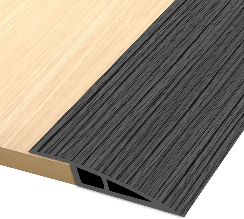 Vinyl Door Threshold Flooring Transition Strip Self Adhesive Carpet Edging Strip for Laminate Doorway Edge Threshold from 1/5" to 2/5" (Dark Gray Wood Grain, 6.6 Ft)