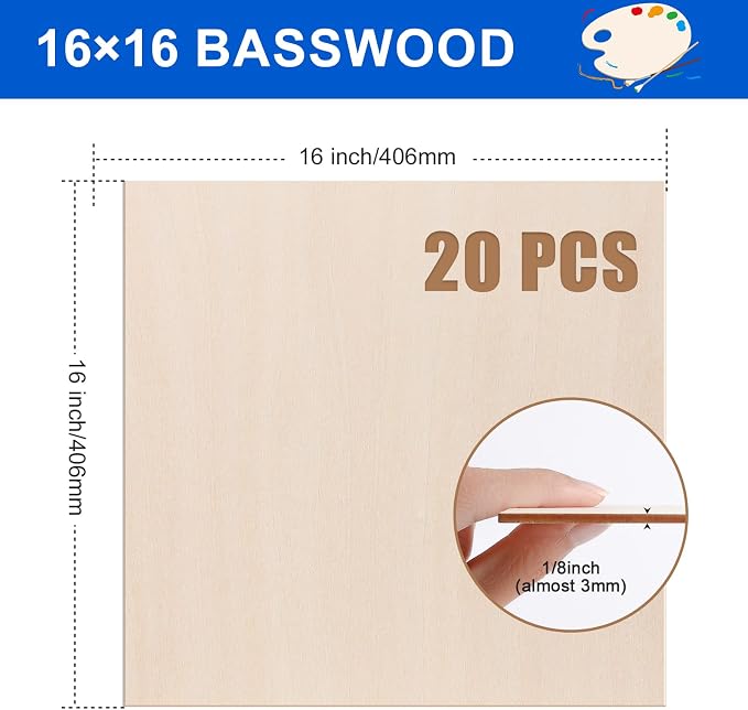 20 Pack Basswood Sheets 16"x16"x1/8", 3mm Basswood - Image 2