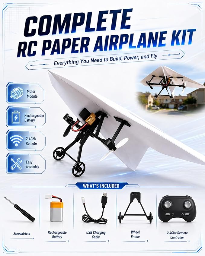 Rc Paper Airplane Motor Kit DIY Model Airplanes Launcher Construction Set - Image 3