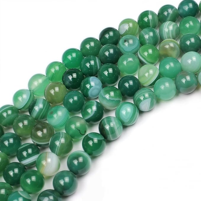 MJDCB Natural Stone Beads Green Striped Agate Round Loose Beads - Image 5
