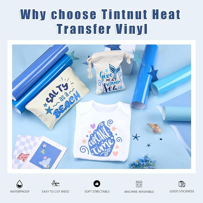 Tintnut Blue Heat Transfer Vinyl, 18 Sheets 12"x10" Iron on Vinyl | Blue tone - Image 3