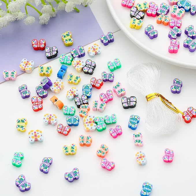 100pcs Colorful Butterfly Polymer Clay 10mm Spacer Beads by LUBINGSHINE