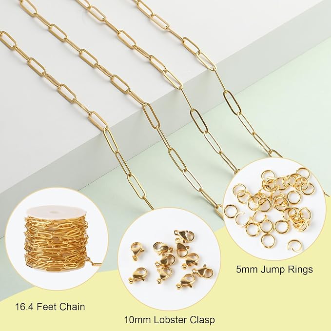 SMYHTGLIF 16.4 Feet Oval Paperclip Soldered Jewelry Making Chains Gold - Image 2