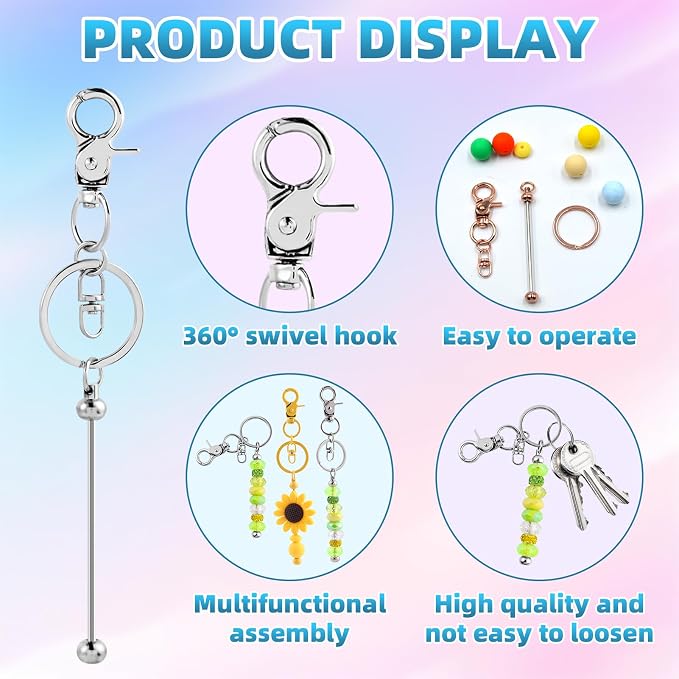 20 Pcs Beadable Keychains Bulk Kit – DIY Keychain Making Supplies - Image 3