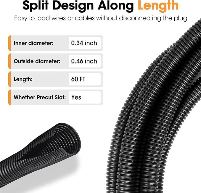 60 FT Wire Loom 3/8 Inch, Split Wire Loom Tubing Wire Conduit, Wire Protector - Image 3