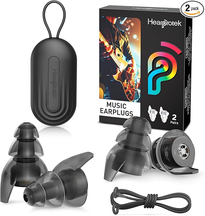 Hearprotek Silicone Concert Ear Plugs, 2 Pairs Reusable High Fidelity Earplugs by Hearprotek