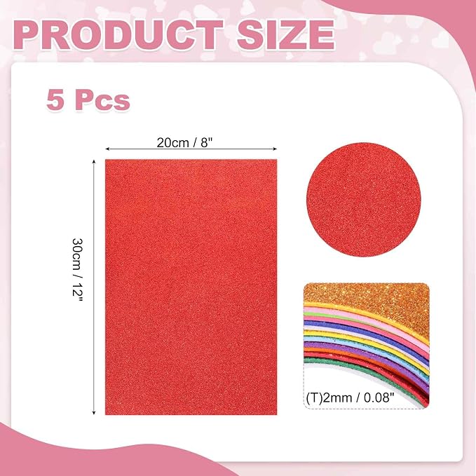 MECCANIXITY 5 Sheets Red Shiny Foam Sheets, 8 Inch x 12 Inch Sparkle EVA Foam - Image 2