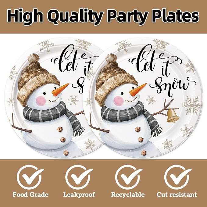40Pcs Snowman Paper Plates Napkins Supplies Disposable Let It Snow Baby Shower - Image 3