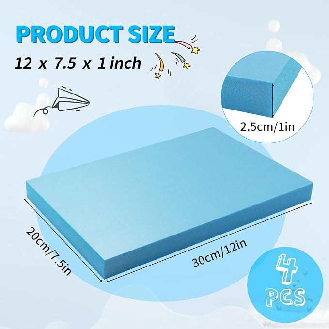 LuckyFoam Blue 4 Pack 12x7.5x1 inch Foam Sheets 1 Inch Thick | Polystyrene - Image 2