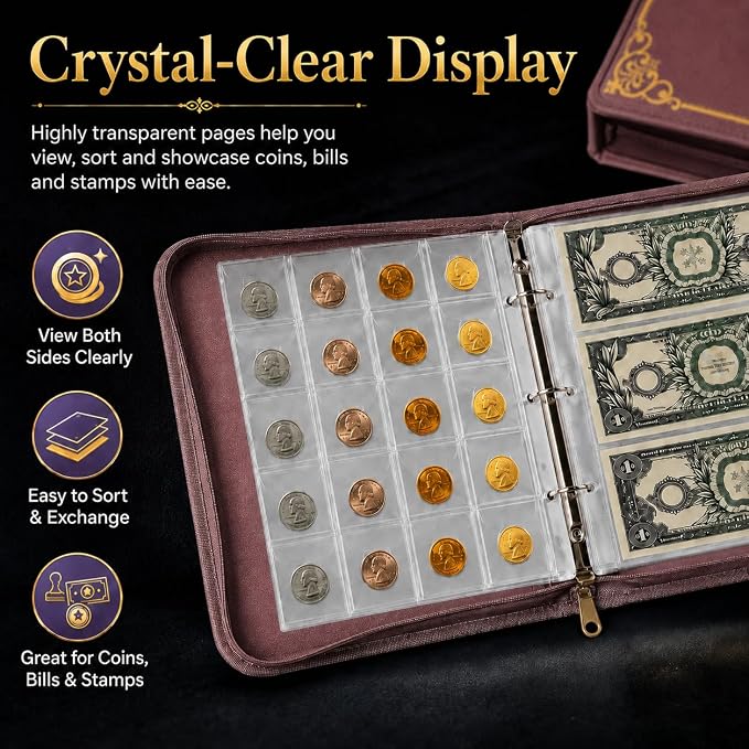 Coin Collection Book Holder for Collectors, 200 Pockets Collecting Album& 30 - Image 9