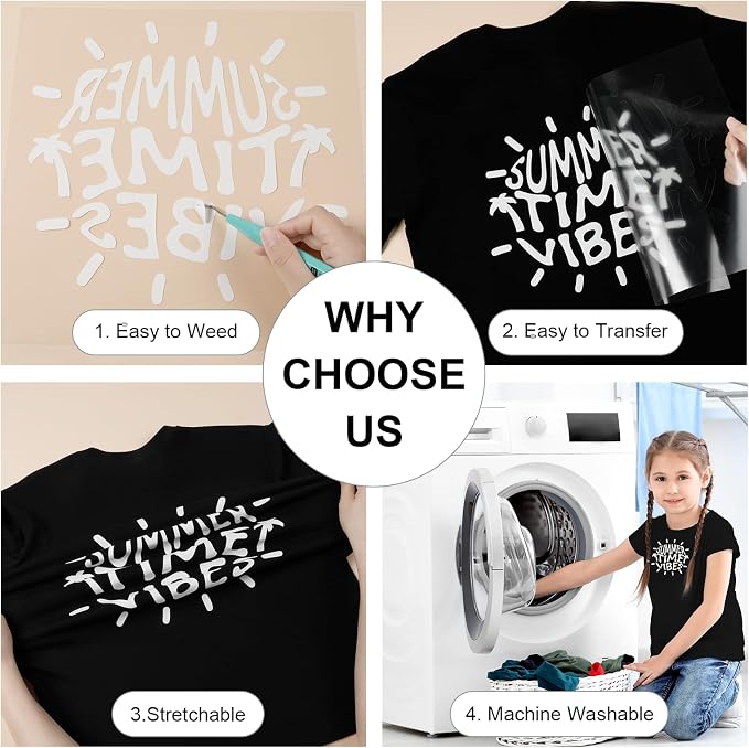 HTVRONT White HTV Heat Transfer Vinyl Bundle: 10 Pack 12"x12" Iron on Vinyl | - Image 3
