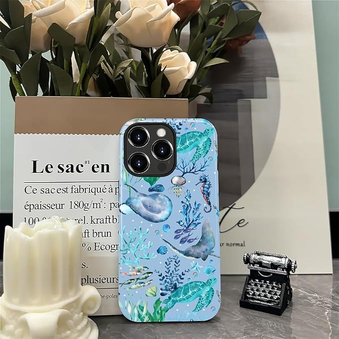 ZHEGAILIAN Case for iPhone 13 Pro, Ocean Stingray Turtle Seahorse Durable - Image 7