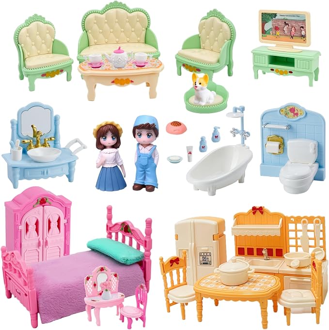 Princess Dollhouse Furniture Set, 48 Piece Luxury Miniature Accessories by MOLINGXUAN