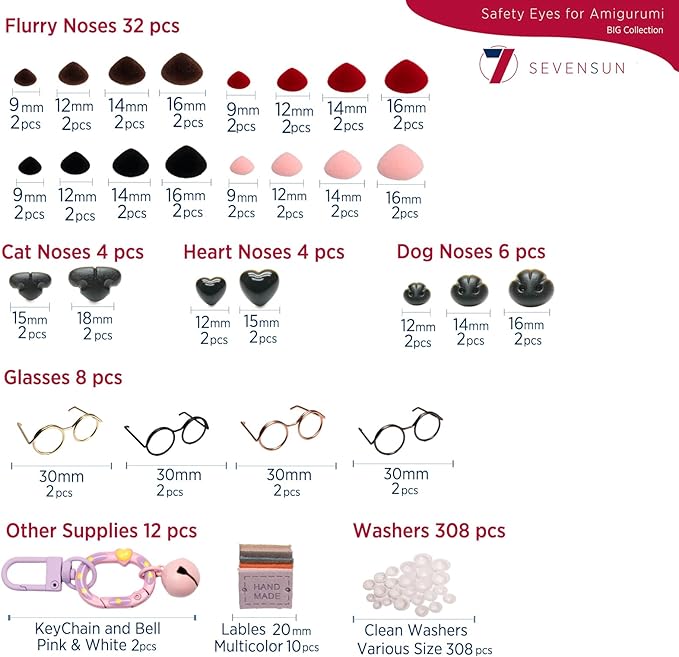 SEVENSUN 636 PCS Safety Eyes for Crocheting, Crochet Safety Eyes and Noses for - Image 3