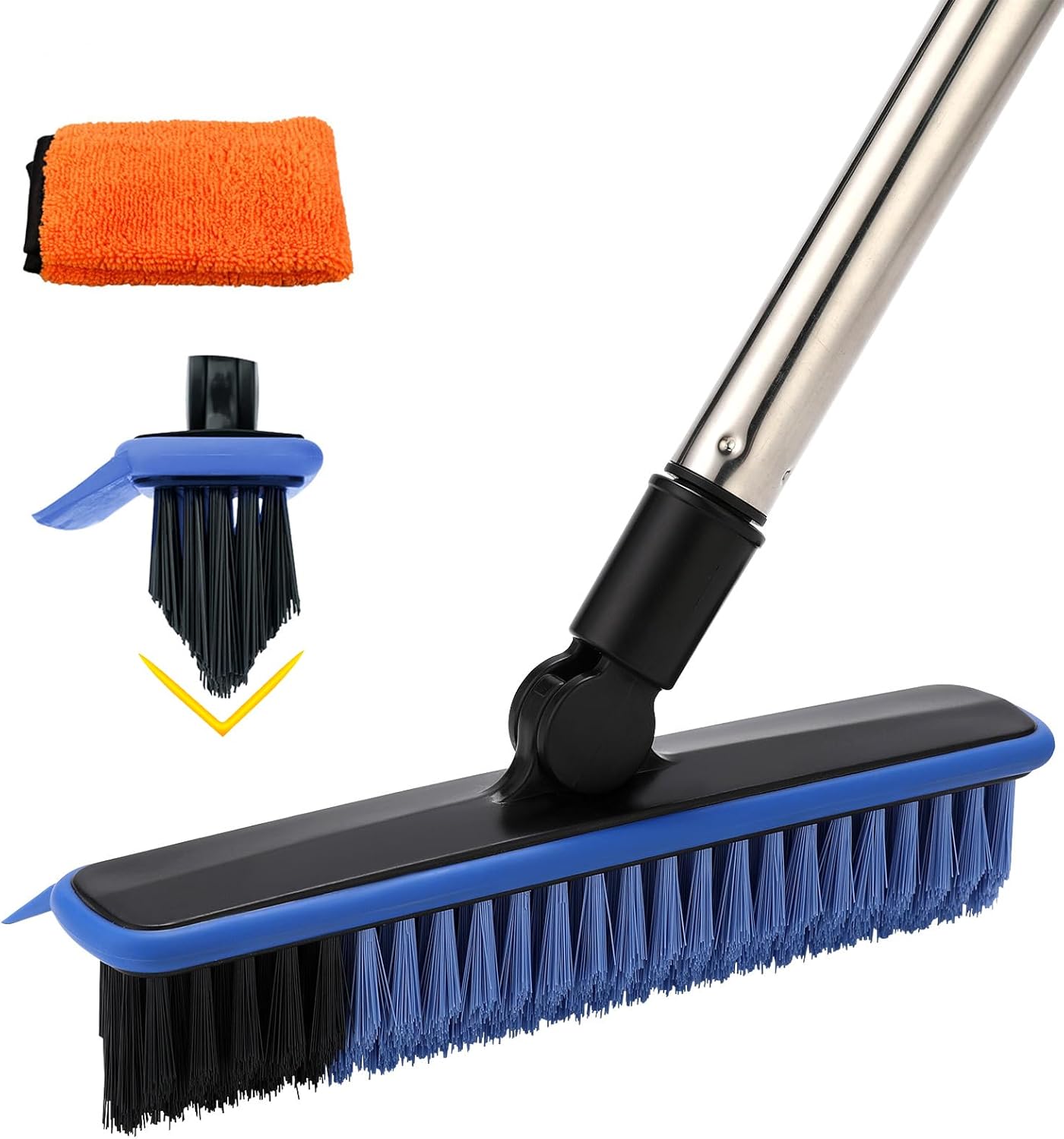 2 in 1 Floor Scrub Brush Grout Brush with 57.8" Long Handle,120°Rotatable Shower Tile Grout Scrubber,V-Shaped Corner Brush for Hard to Reach Areas (Blue)