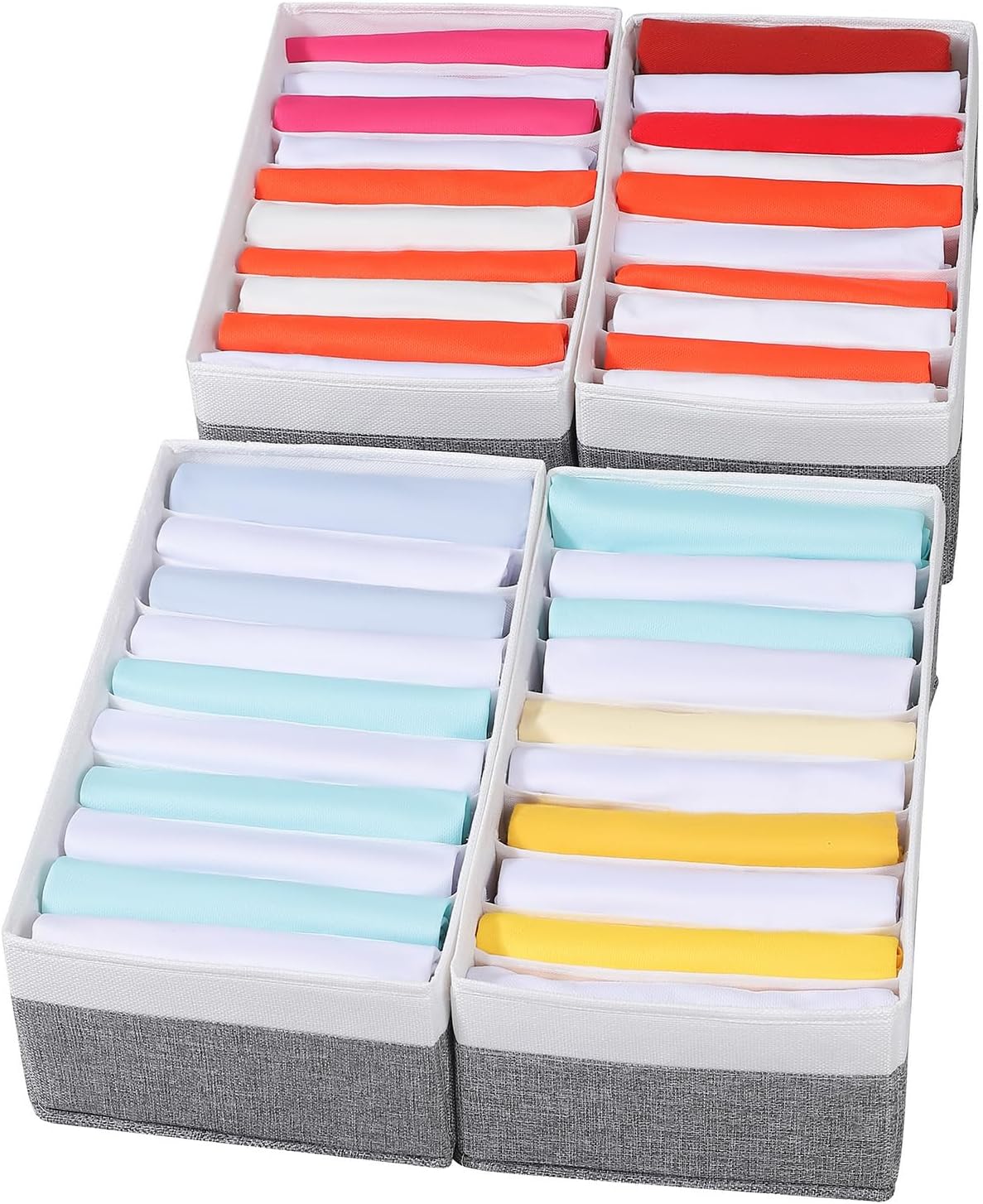 4 Packs T-shirt Drawer Organizers for Clothing,10 Grids Compartment Wardrobe Storage Box, Clothes Organizer for Folded Clothes, T-shirt, Legging-15.75''x9.06''x5.91''-GreyWhite