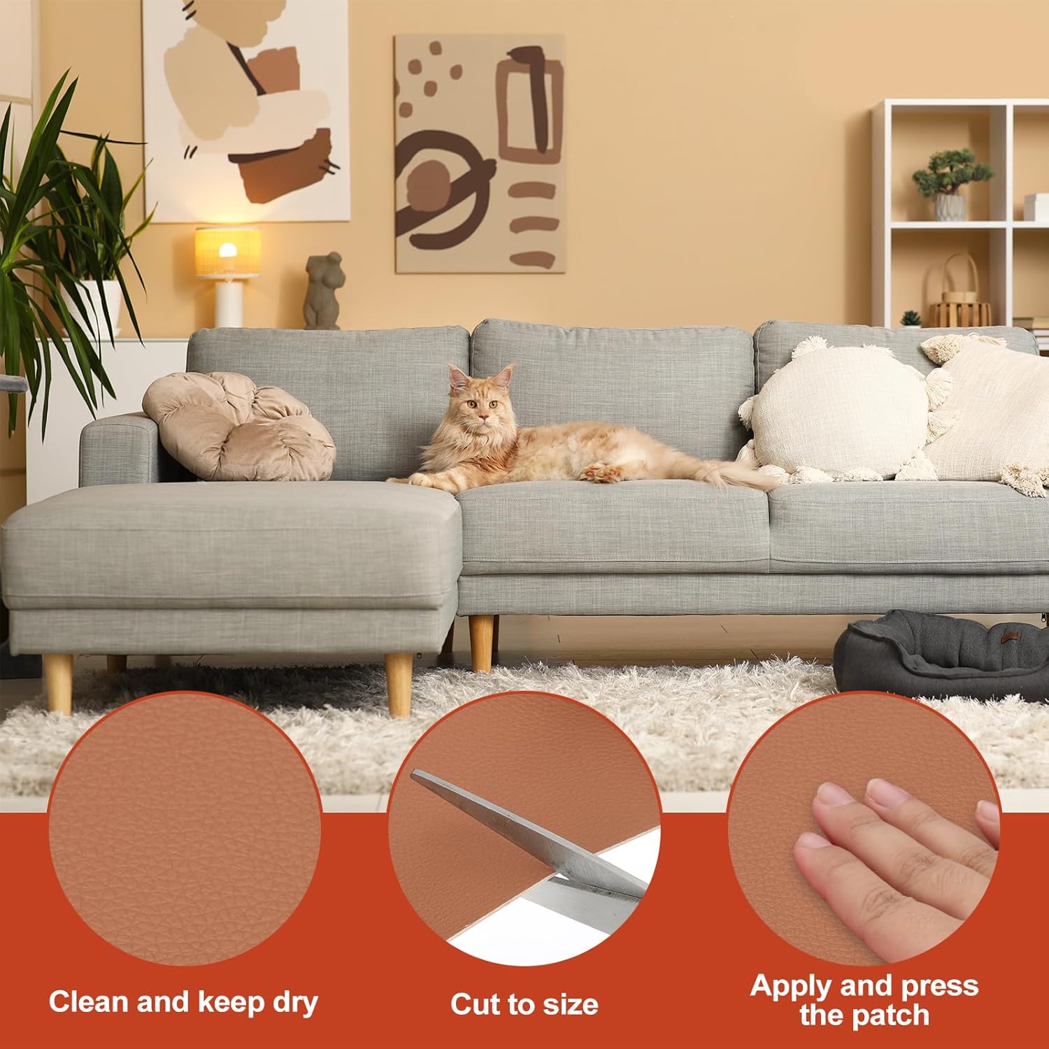 PATIKIL Leather Patches Tape for Furniture, 6.3 x 61 Inch Self Adhesive Vinyl Leather Repair Kit Cover Sheet for Couch, Sofa, Car Seats, Office Chair, Chestnut Brown