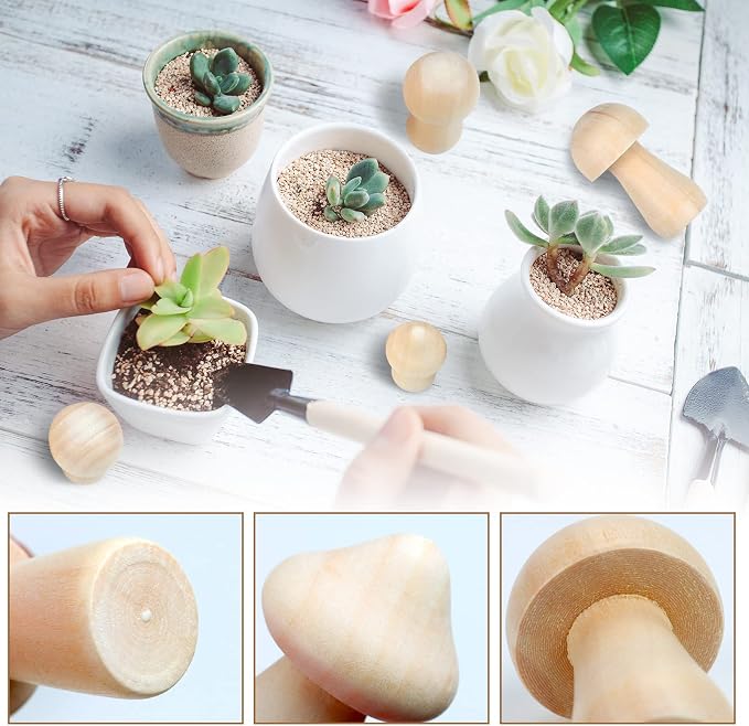 36 Pieces Unfinished Wooden Mushrooms 6 Size Natural Plain Unpainted Wooden - Image 3