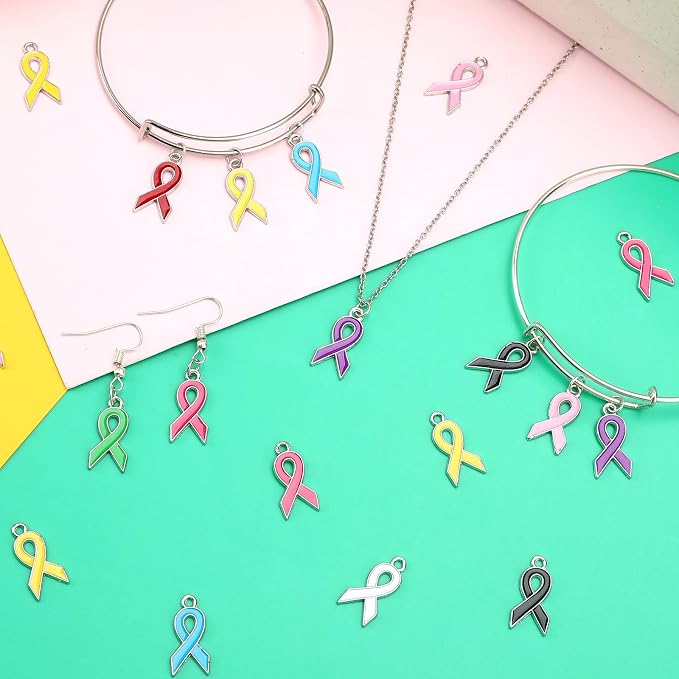 SANNIX 90 Pcs Ribbon Charms, Awareness Ribbon Enamel Charms - Image 4