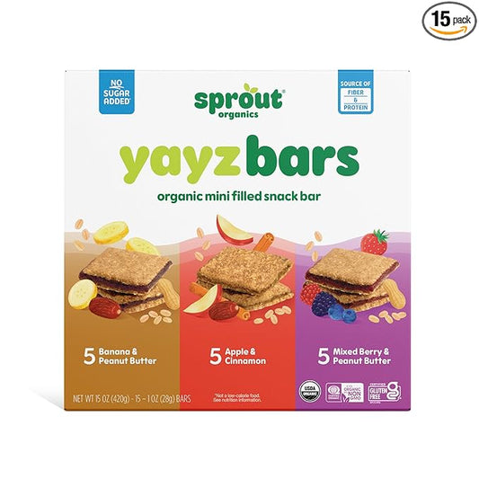 Sprout Organics, Toddler Snack Bars, Yayz Variety Pack, 15 Individual Bars 1 oz Each (6-boxes)