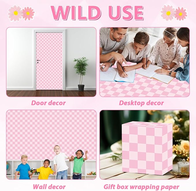 Pink Checkered Bulletin Board Paper Roll Retro Pastel Pink Bulletin Board - Image 7