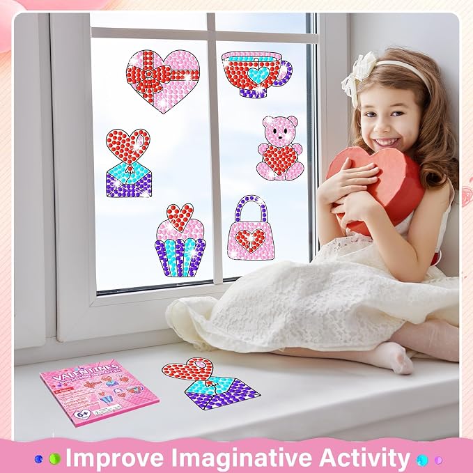 Qyeahkj 6 Pcs Valentine's Day Arts Crafts DIY Heart Bear Gem Diamond Suncatcher - Image 5