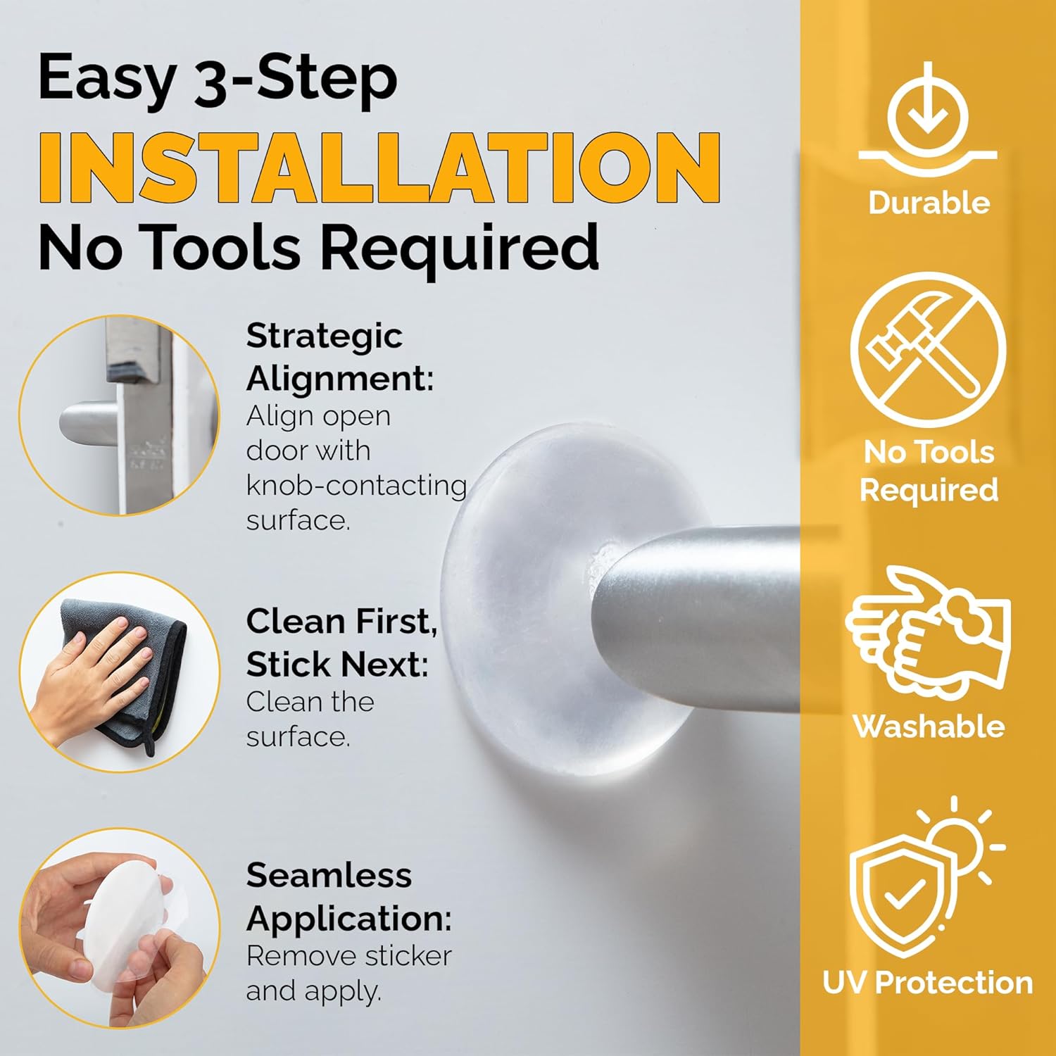 Ducki Door Stop Wall Protector | Self Adhesive Door Knob Wall Protectors from Door Knobs | Rubber Door Stoppers for Wall Damage & Noise | Durable, Shock Absorbent & Discreet | 4 Pack Clear Door Stops