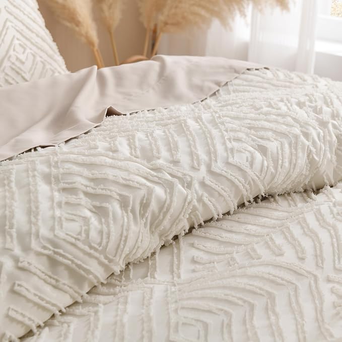 Andency Beige Boho Full Size Comforter Set, 3 Pieces Chevron Tufted Farmhouse - Image 5