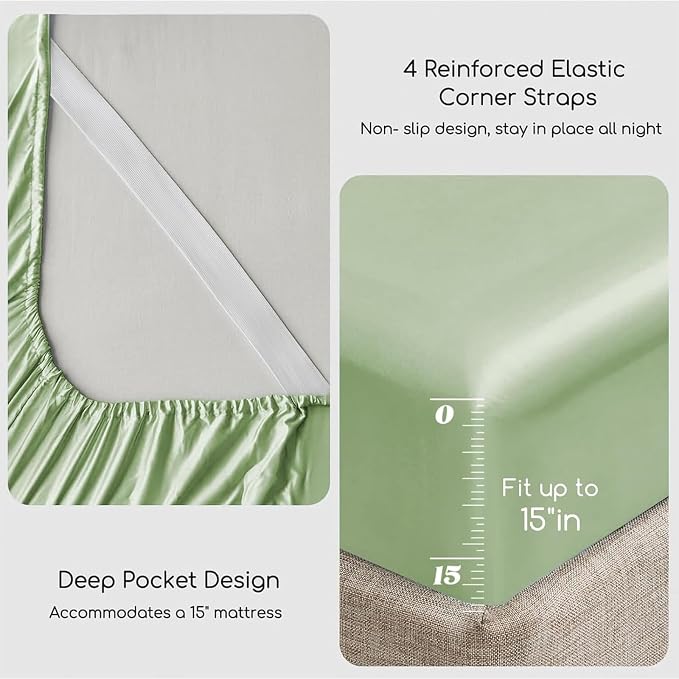 MR&HM Satin Bed Sheets with Elastic Corner Straps, King Size Sheets Set - Image 4