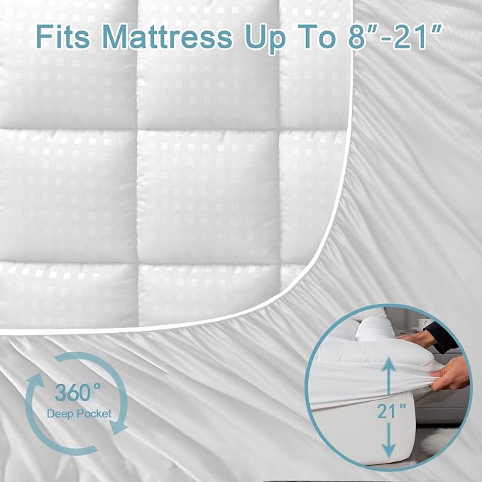 HYLEORY Twin XL Mattress Pad Quilted Fitted Mattress Protector Cooling Pillow - Image 5