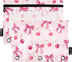 Pink Bows Cherry Pencil Pouch for 3 Ring Binder, 2 Pack Waterproof Pencil Bags by BOENLE-WELCOMEYOURCOMING
